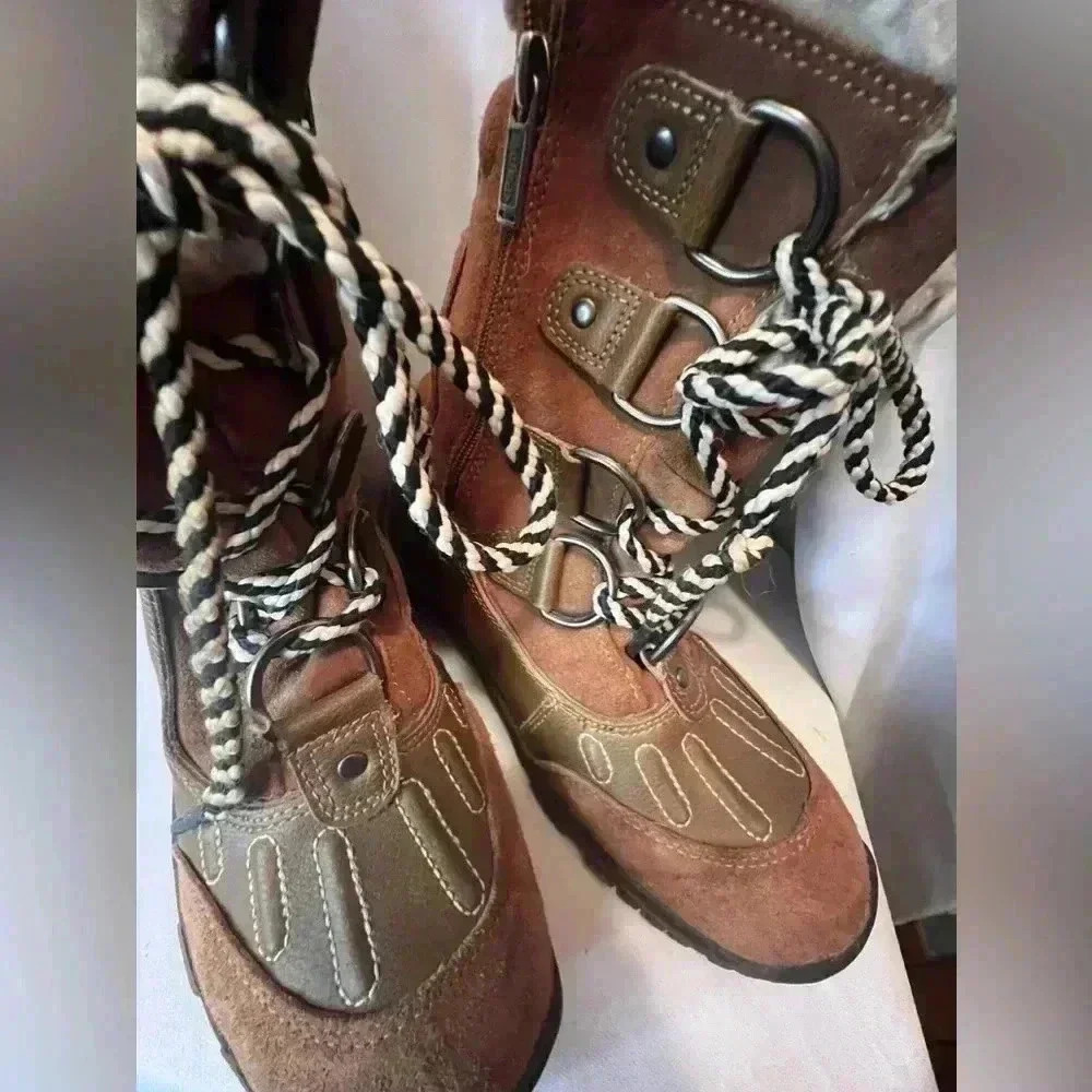 Pajar Alina Cognac Faux Fur Brown Leather Winter Boots Womens Sz US 7- 7.5 EU 38 - Picture 4 of 12